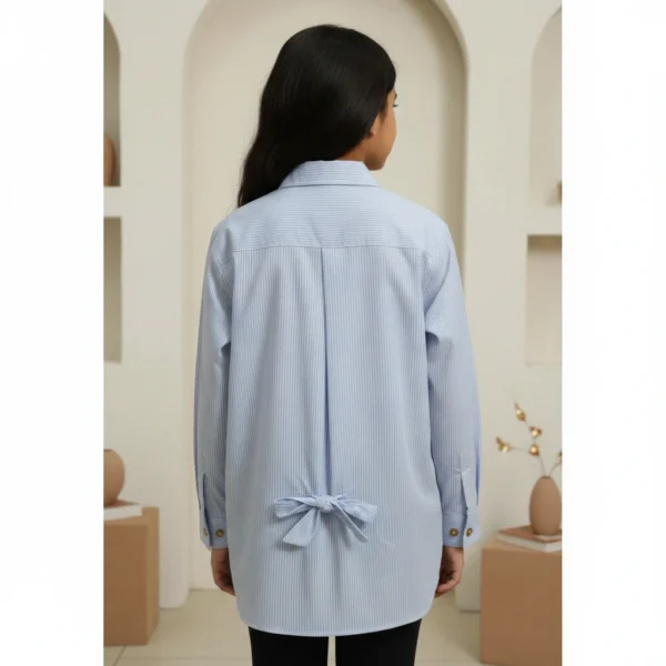 Striped Poplin Shirt with Back Bow (1)